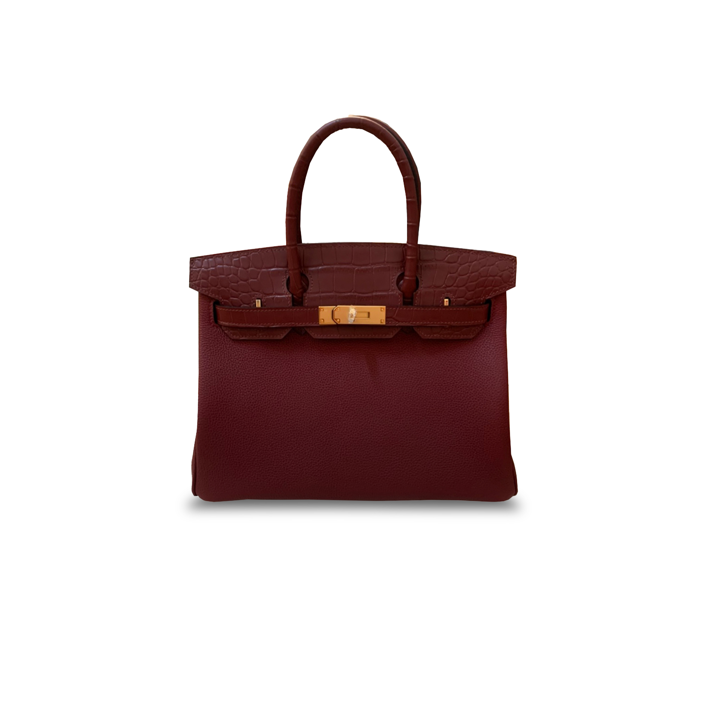 H**mes master birkin 30 matte crocodile and togo leather burgundy gold buckle h076235ck39 (30*22*16cm)